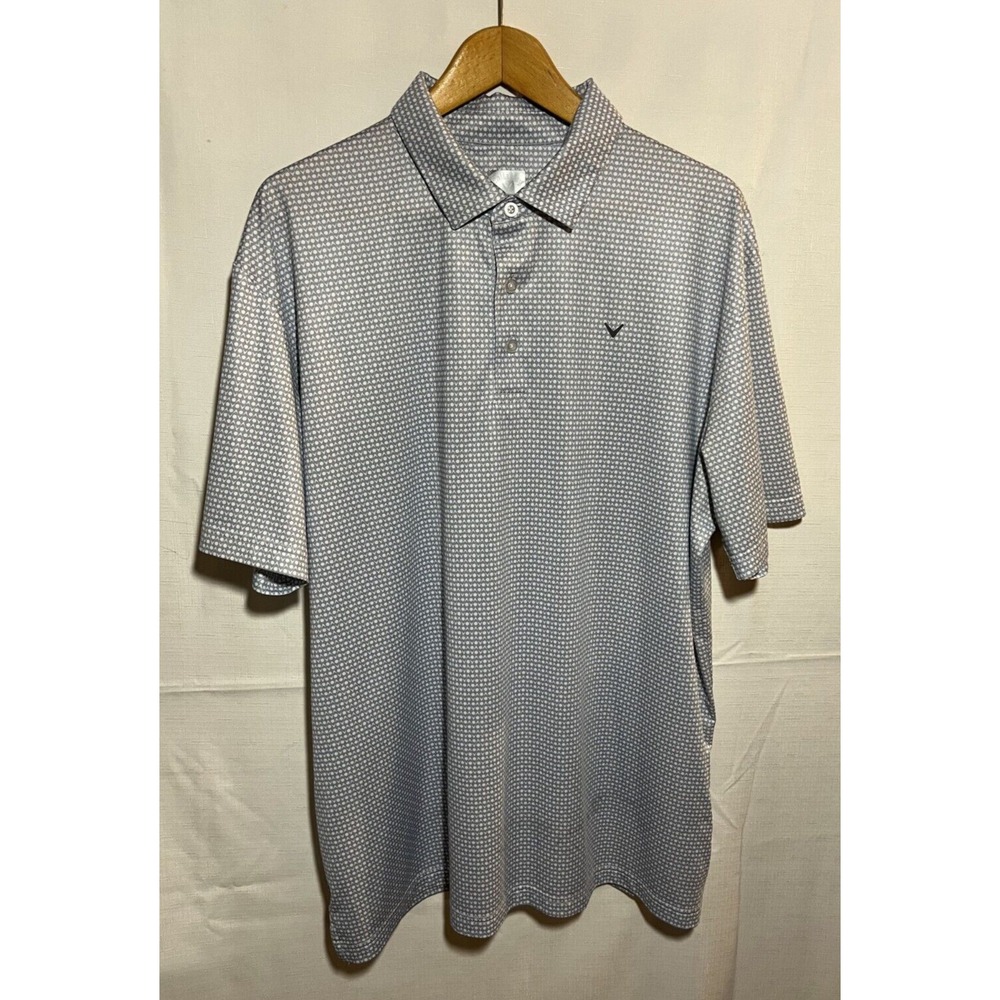 Callaway Opti-Dri Mens XL Grey Geometric Chevron Print Golf Polo Shirt Short Slv